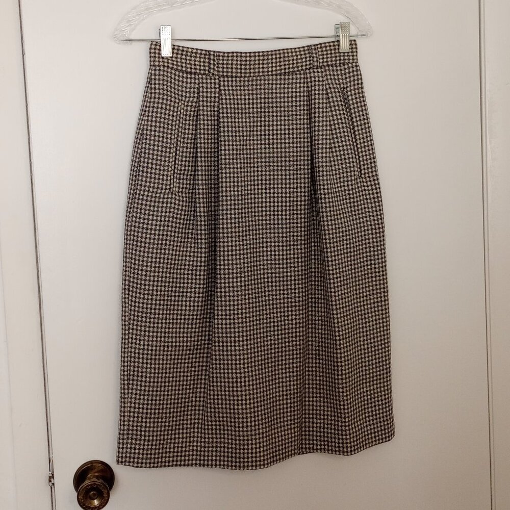 Liz Claiborne Grey & White Check Tweed Wool Vintage Career Skirt